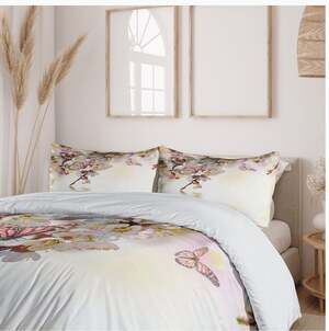 Ambesonne Queen Duvet Cover Set Cherry Blossom Sakura Butterfly Japanese Floral